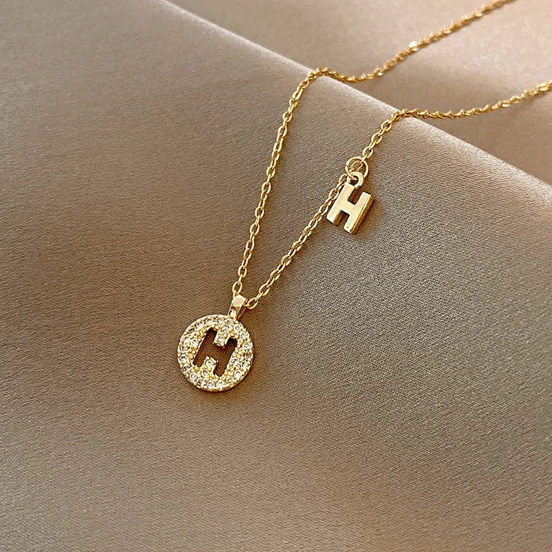 Fashion H Letter Titanium Steel Necklace Simple Full Drill Clavicle Chain
