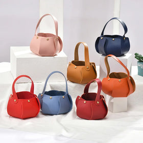 2022 Mini Pu Sweet Candy Bag Leather Basket Gift Bags Wedding Candy Tray Holder with Handle for Gift