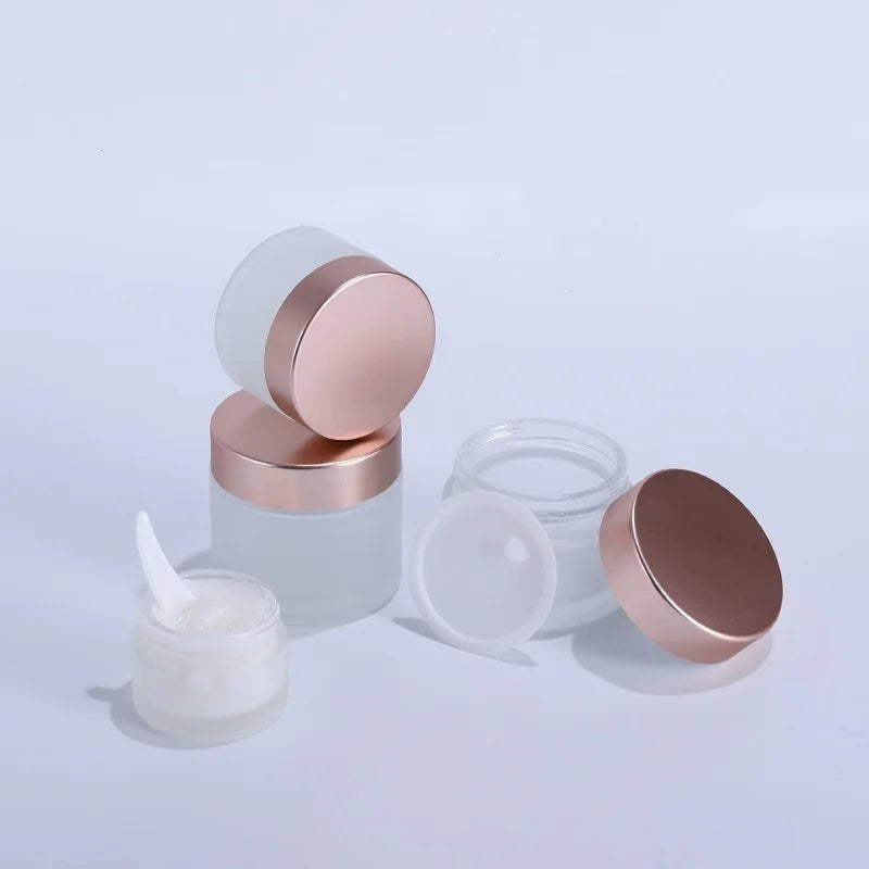 OEM Friendly Wide Mouth Glass Jar for Cosmetic Packaging 10g 30g 50g Empty Refill Frosted Glass Face Cream Jar with Screw Lid