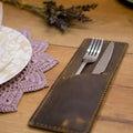Cowhide Leather Cutlery Pouch Case Luxury Spoons Forks Knives Bag Travel Outdoor Camping Picnic Leather Cutlery Organizer
