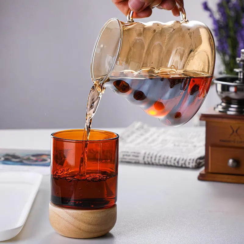 Glass Drip Coffee Filter Seperate Glass Coffee Dripper With Wood Stand