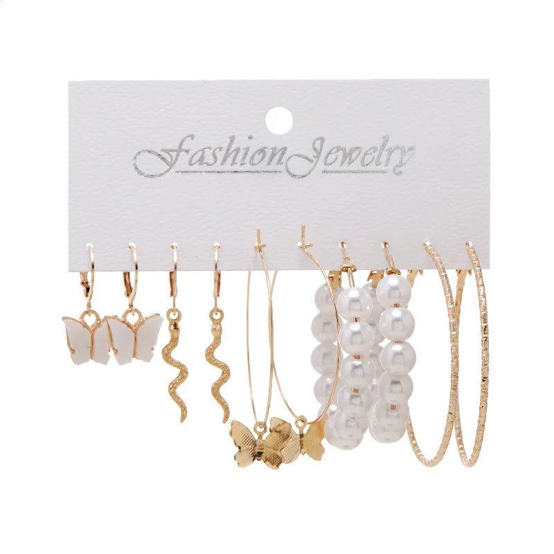 Fashion Hoop Earrings Set of Earrings Retro Alloy butterfly Snake-like Metal Earrings Set for Women Jewelry