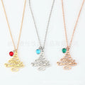 Fashion DIY Stainless Steel Christmas Birthstone Diamond Necklace Merry Christmas Tree Pendant Jewelry for Christmas Gift