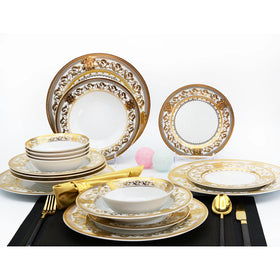 Karosa 24pcs Embossed Gold Bone China Tableware Set Luxury Style Dinner Sets