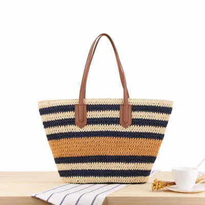 Best Seller High Quality Women's Summer Beach Tote Bag Lightweight and Foldable Straw and Rattan Shoulder Bag