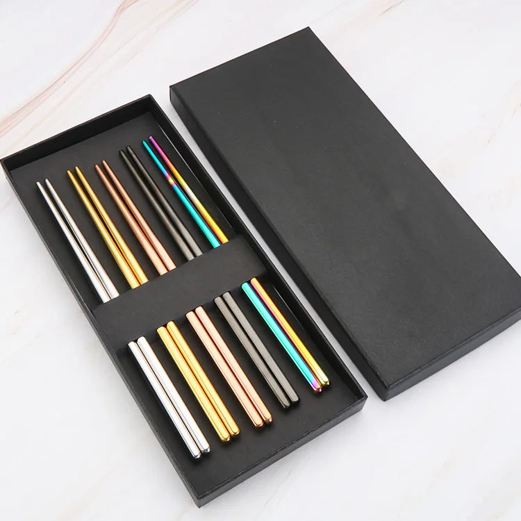 Eco Friendly Stainless Steel 304 Food Grade Reusable Metal Round Chopsticks with Gift Set