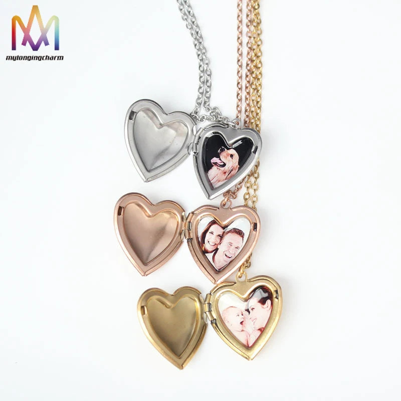 New Arrival Simple Personality Stainless Steel Heart Shaped Box Pendant Necklace Photos Locket Pendant Necklace