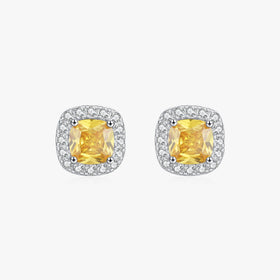 925 Sterling Silver Earrings for Women Wedding Engagement Jewelry Yellow Sparkling Cubic Zirconia Platinum Plated Stud Earrings