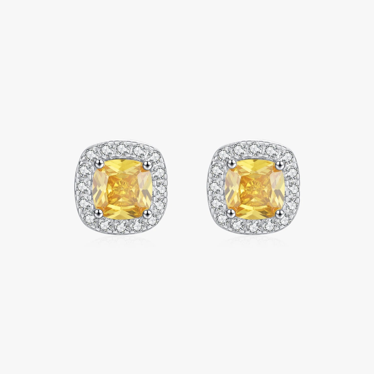925 Sterling Silver Earrings for Women Wedding Engagement Jewelry Yellow Sparkling Cubic Zirconia Platinum Plated Stud Earrings