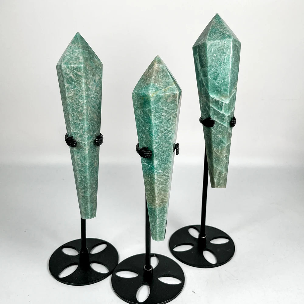 High Quality Natural Crystal Wand Amazonite Sceptre Polished Healing Stone Tower for Feng Shui Home Decoration