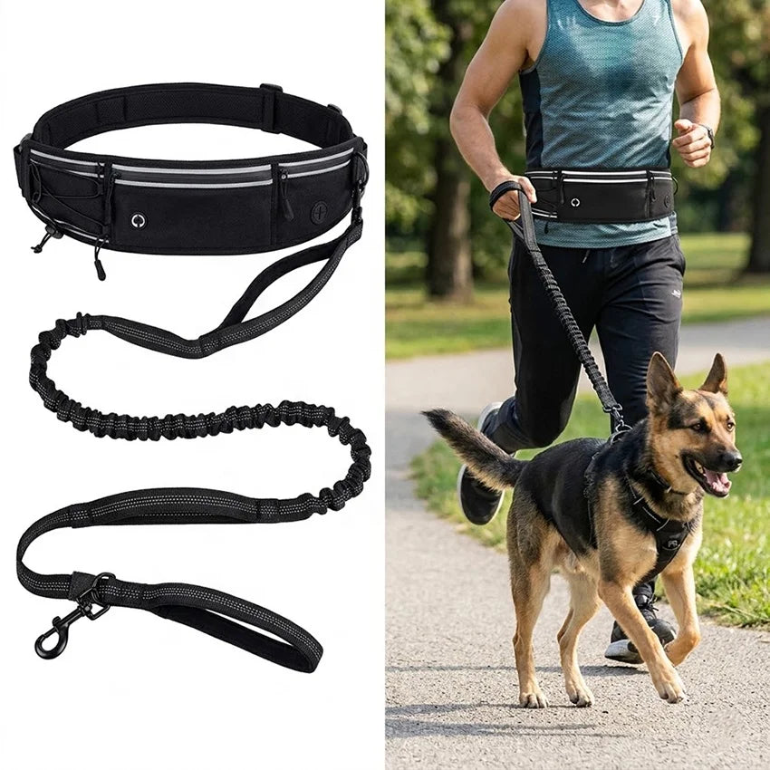 Outdoor Reflective Pet Walking Running Waist Leash With Handle Tactical Heavy Duty Adjustable Tactical Dog Bungee Lead