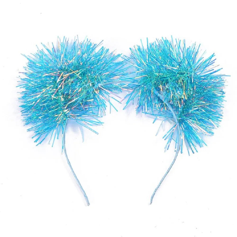 Metallic Tinsel Cat Ear Headband Laser Rave Headdress Holiday Holographic Party  Hairhoop Christmas Birthday Photography Props