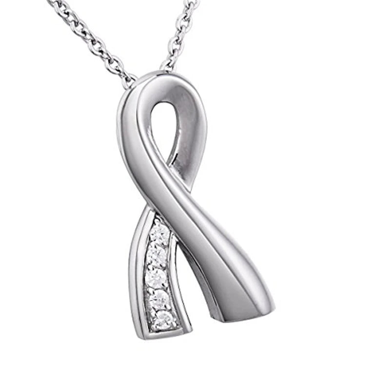 Vintage Silver Plated Stainless Steel Crystal Ribbon Necklace Memorial Jewelry CNC Keepsake Ashes Holder Cremation Pendant
