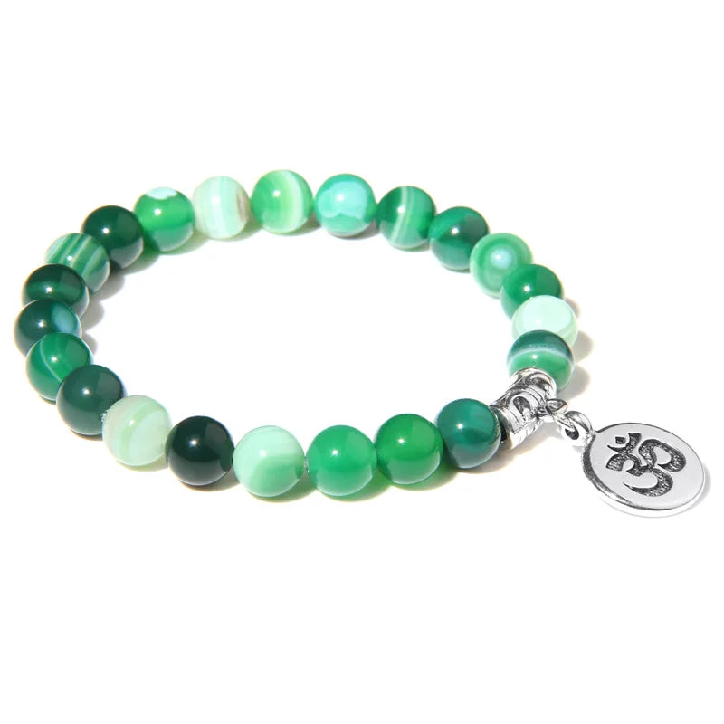 Handmade 8mm Moss Agate Stone Beaded Bracelet for Women Evil's Eye Charm Yoga Meditation Jewelry Healing Gemstone Bracelet