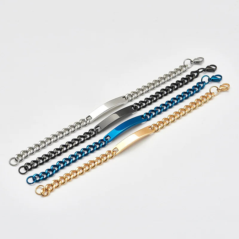 10 Styles 5 Colors Stainless Steel bar Name Plate Bracelet Smooth Surface Curved Plate Custom Name Bracelet Jewelry
