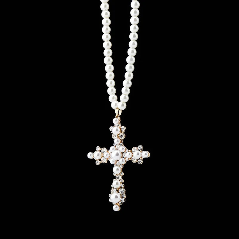Cross Necklace Plated Gold Pearl Necklace Prayer Choker Cross Pendant Necklaces Jewelry Gift for Women