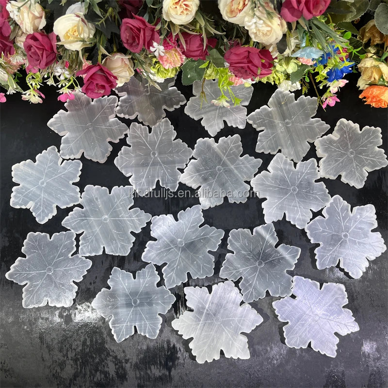 Selenite Slab Natural Healing Stone White Selenite Snowflake Carving for Christmas Gift