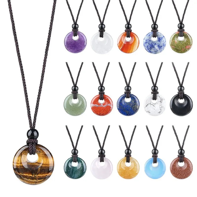 YL 20mm Natural Crystal Sporty Peace Pendant Rope Chain All-match Natural Stone Carved Large Hole Princess Buckle Necklace