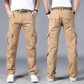 Four Seasons New Men's Solid Color Overalls Men's Outdoor Casual Pants Straight Leg Loose Cotton Multi-pocket Long Pants