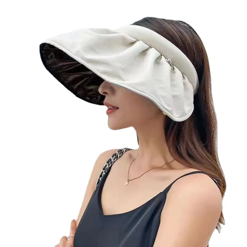 Summer Sun Hats for Women Girl Adjustable Wide Brim Uv Protection Beach Hat Breathable Foldable Panama  Ponytail Hat