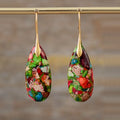 Boho Imperial Jasper Dangle Earring Natural Stone Colorful Drop Earrings Tear Drop Shape Jewelry for Women Girls