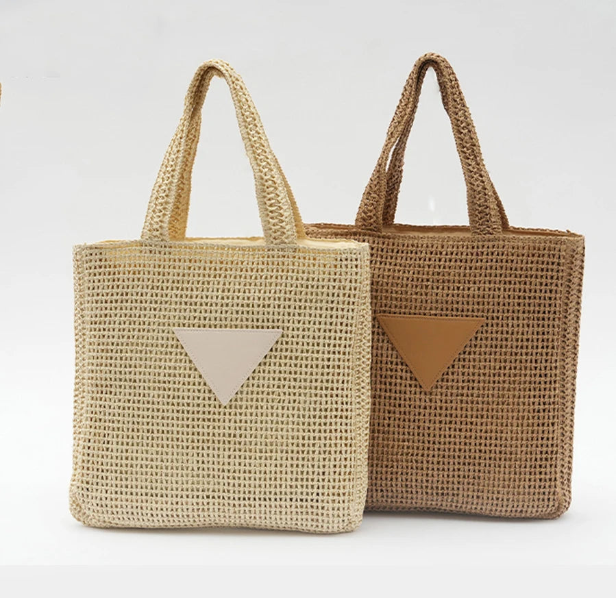 Handmade Fashionable Ladies' Summer Straw Shoulder Bag Zip Closure Portable Underarm Tote Two Handles for Autumn Spring Seasons