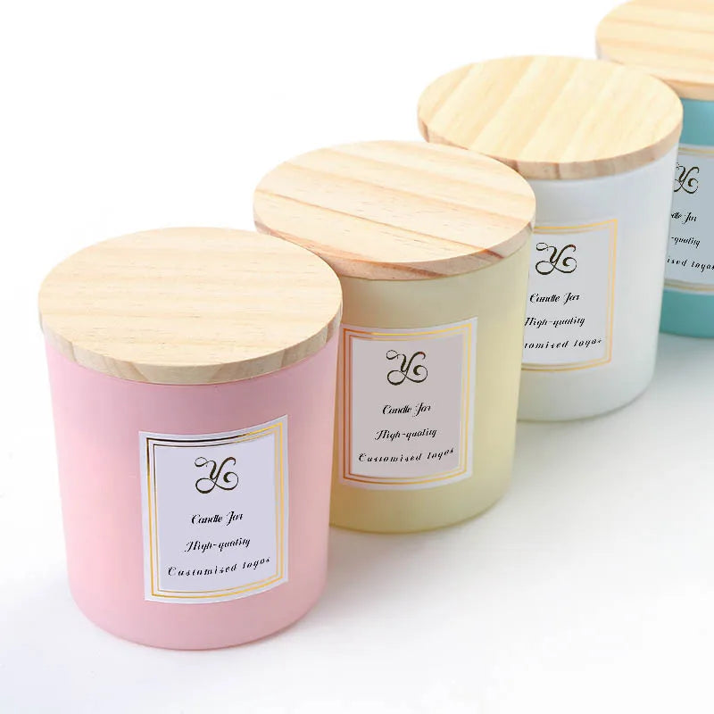 Factory Wholesale 315ml Customization Candle Jars Empty Glass Bottle Frosted with Wood Lid