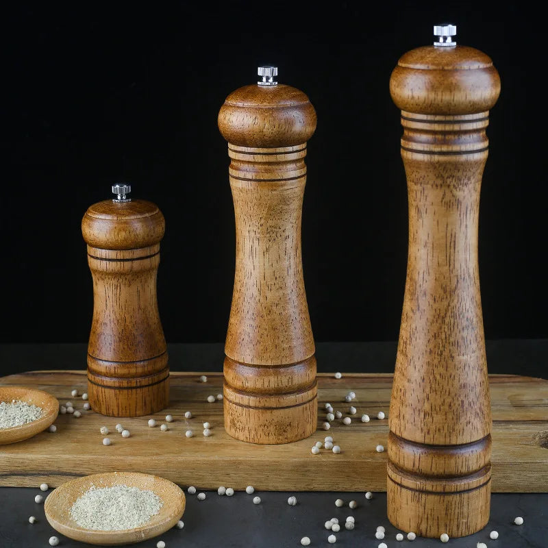 Salt and Pepper Grinders Oak Wooden Salt and Pepper Mills Shakers with Cleaning Brush & Wood Stand Ceramic Rotor with Strong