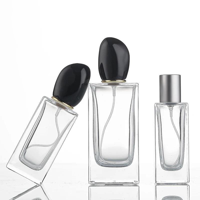 Square Refillable 30ml 35ml 50ml 100ml Glass Empty Perfume Bottles Packaging with Crimp Spray