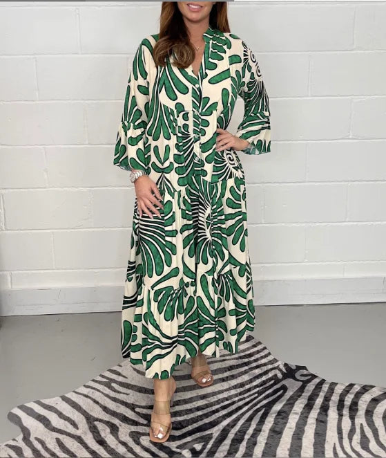 2023 Women's Autumn and Winter New Printed Long Sleeve Loose Casual Dress