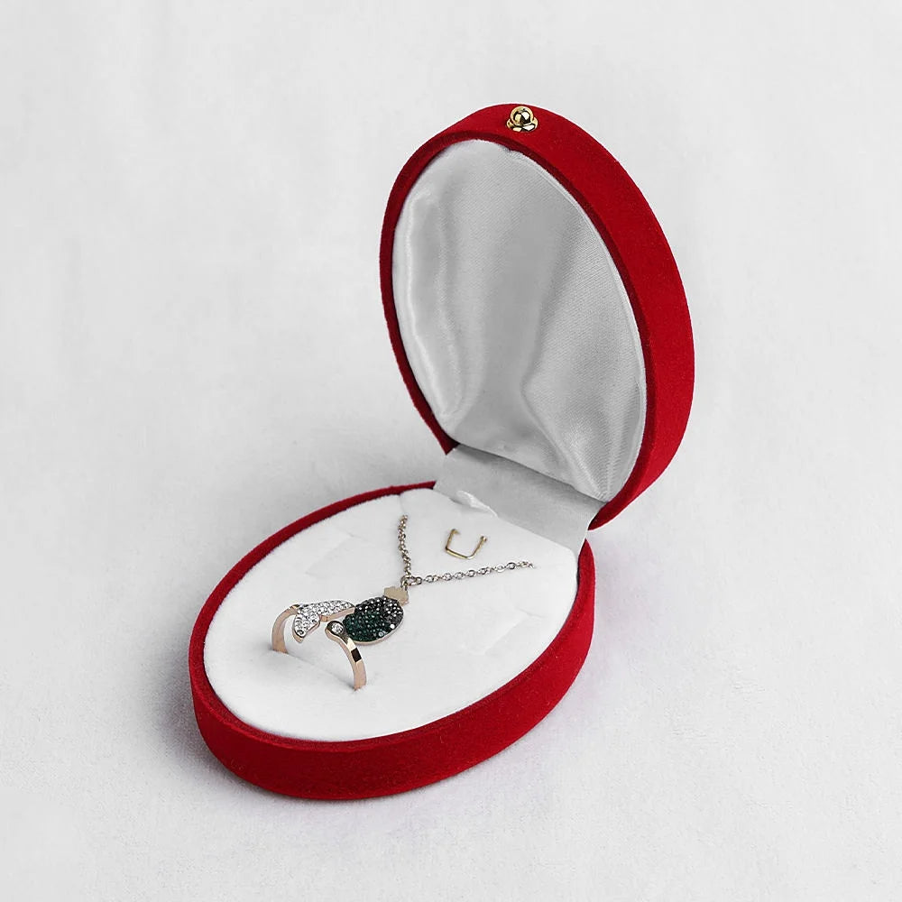 Manufacturer Oval Velvet Necklace Packaging Luxury Red Flocking Necklace Gift Box