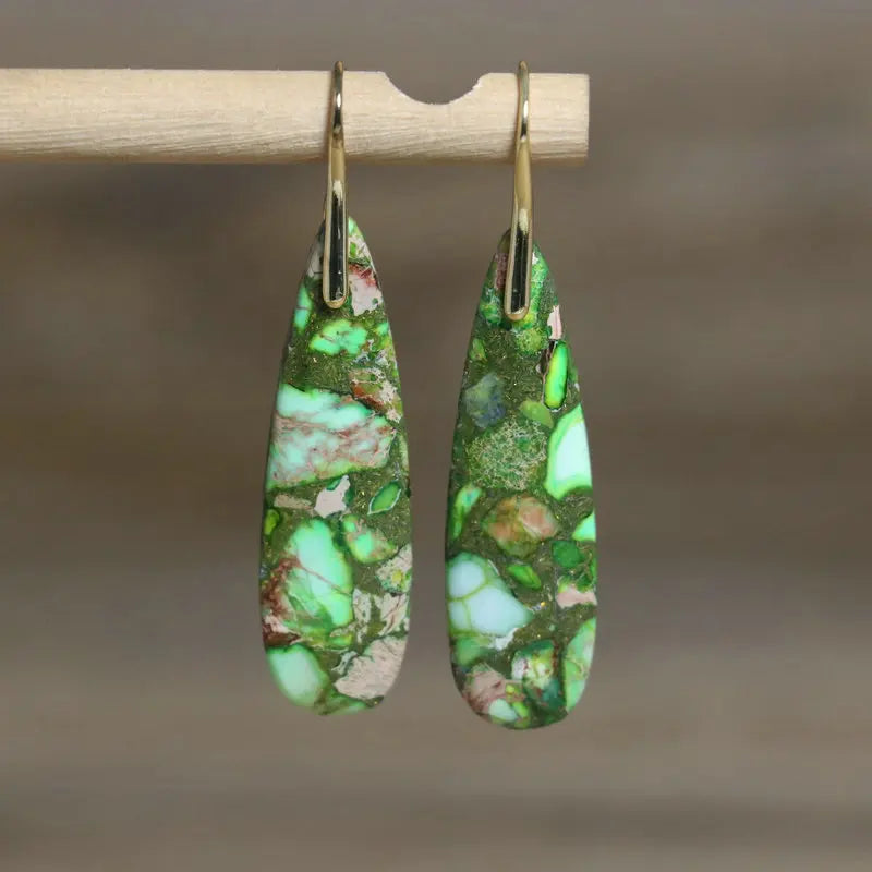 Boho Sea Sediment Jasper Drop Earrings Fine Jewelry Yoga Meditation Unique Natural Healing Energy Stone Bead Dangle Earrings