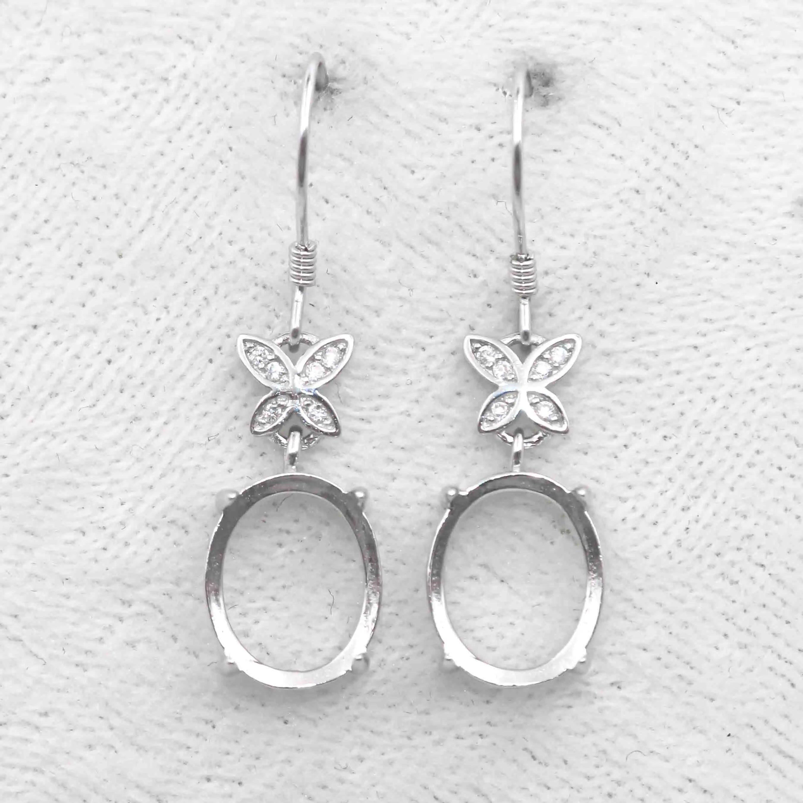 Sterling Silver 10*12mm Semi Mount Hook Earrings Empty Support Blank Claws Setting S925 Base Without Center Stone for DIY Inlay