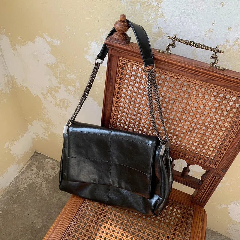 Large Capacity Women's Shoulder Commute Bag Solid Colour Female Crossbody Bags Soft PU Leather Ladies Retro Tote Purse Handbags