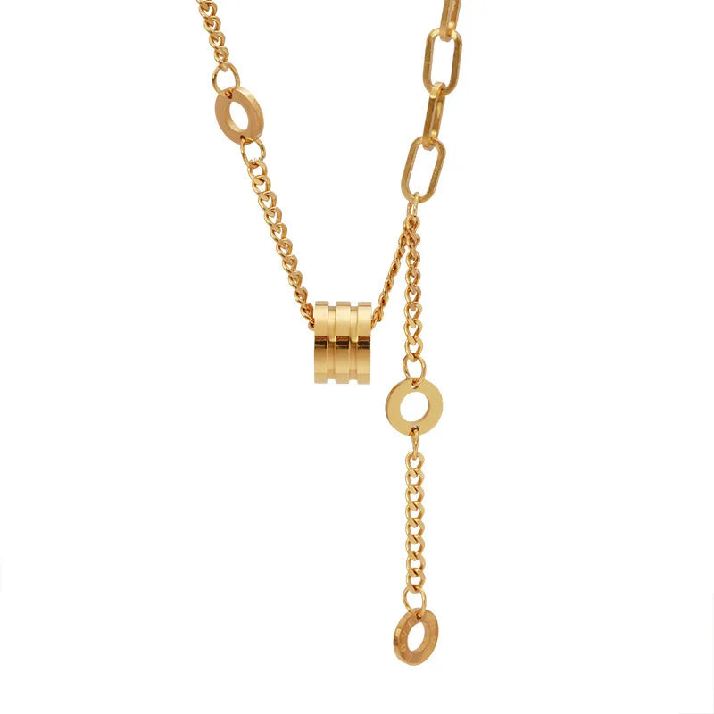 Nabest Stainless Steel Lariat Ring Pendant Tassel Necklace Jewelry Women 18K Gold Plated Roman Numerals Necklaces