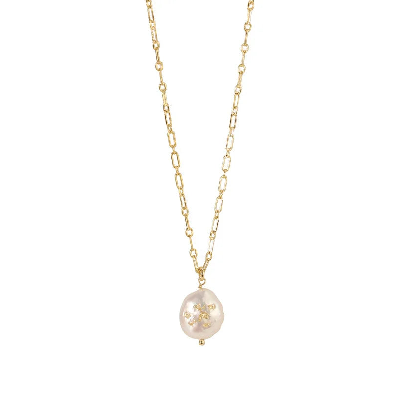 Fashion Simple Gold Plated Jewelry Natural Baroque Pearl Pendant Necklace for Women Party Gift