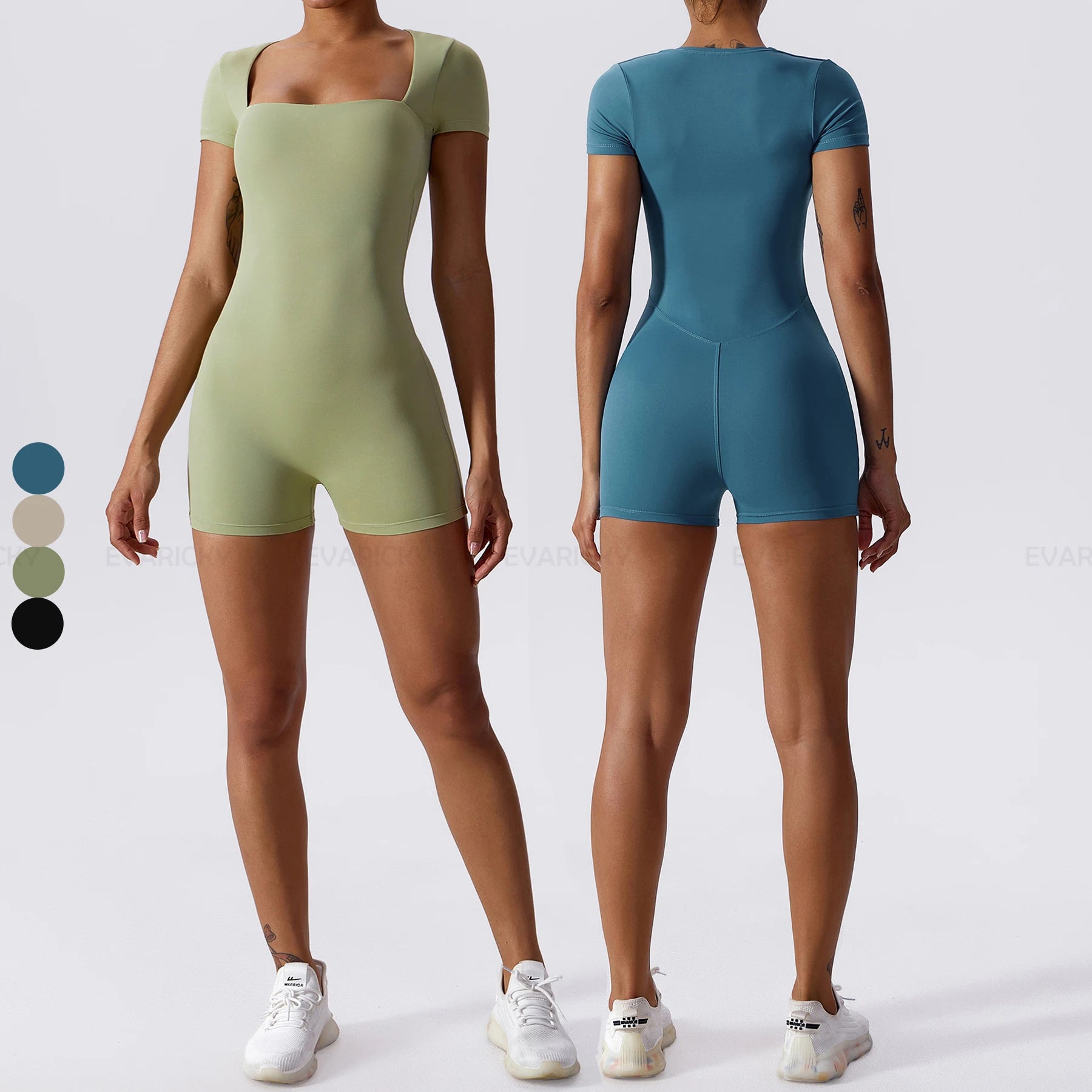 New 4 Colors Gym Fitness Soft Tight Sport Jumpsuit Women Compression Slim Workout Yoga Clothing Short Bodysuit