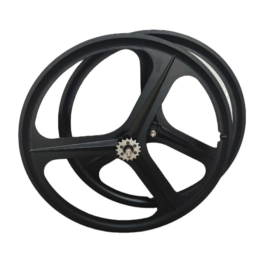 700c Bicycle Wheel Set Magnesium Alloy Dead Flying Bicycle Three Spoke Rim Integrated Single Wheel Set Front and Rear Wheels