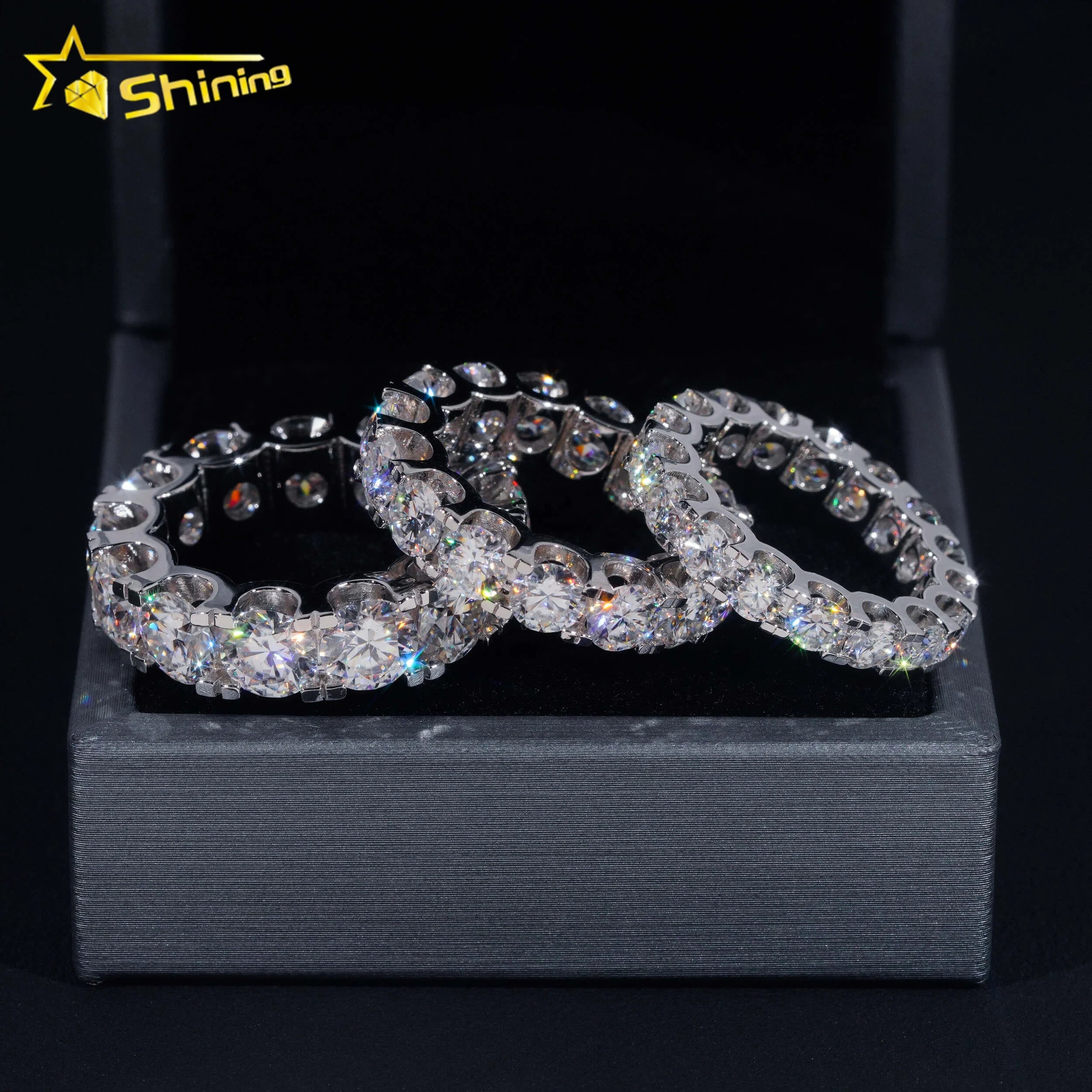 Stock GRA Certified Solid 925 Sterling Silver Gold Plated Fine Jewelry Iced Out  Diamond Moissanite Wedding Engagement Band Ring