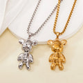 Wholesale No Fade Stainless Steel Japanese Korean Personalized Hip-Hop Cartoon Teddy Bear Pendant Necklace Jewelry