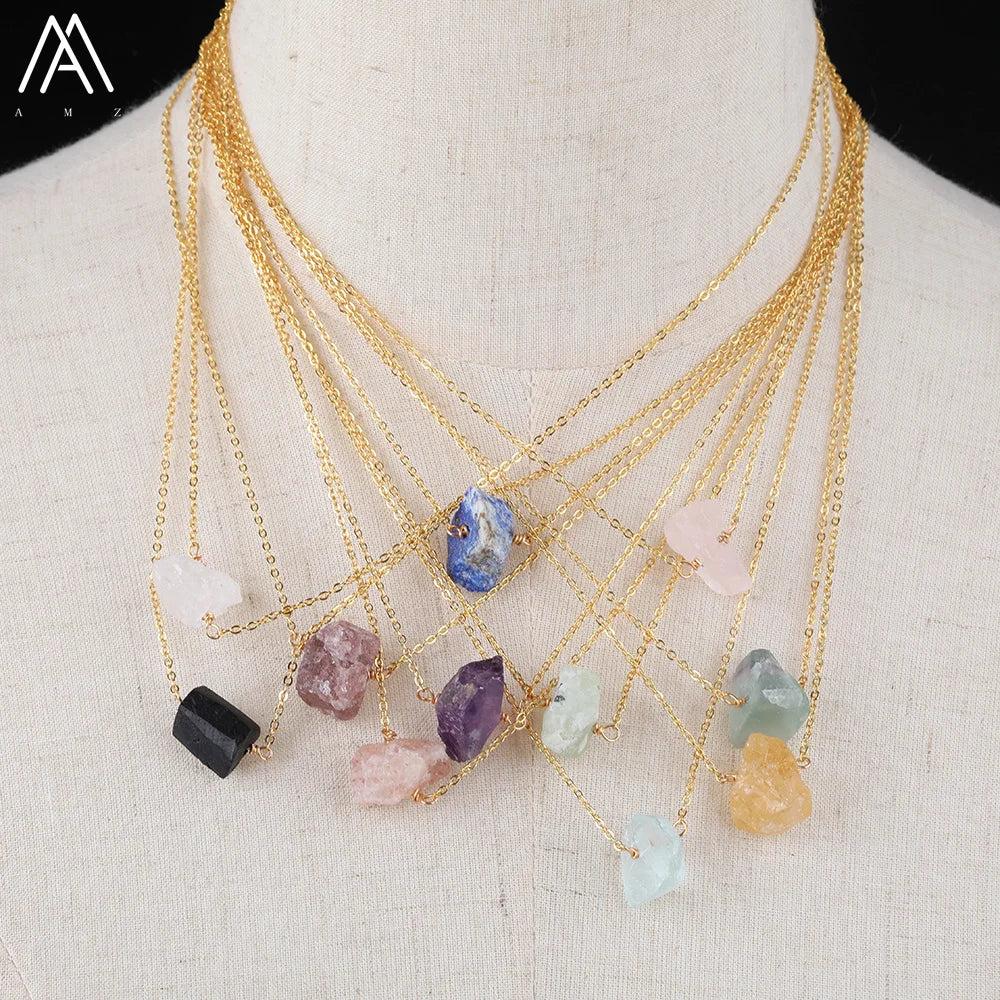 High Quality 18K Gold Plated Link Chain Crysta Necklace Natural Gemstone Connector Jewelry for Parties Weddings-Wholesale Gifts