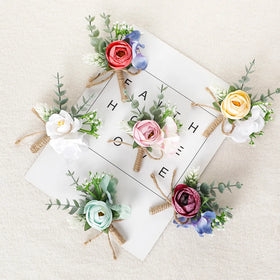 Boutonniere Wedding Corsage Silk Artificial Flower Corsage Brooch for the Wedding Party Accessory