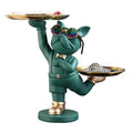 2026 Dancing Bulldog Nordic Resin Lying Dog Sculpture with Glass With  Double Fruit Plate Modern Room Animal Crafts Ornament