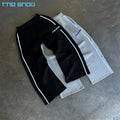 Casual Custom Logo Heavyweight Loose Jogger Drawstring Elastic Waist Baggy Stack Flared Striped Sweatpants Wide Leg Pants Men