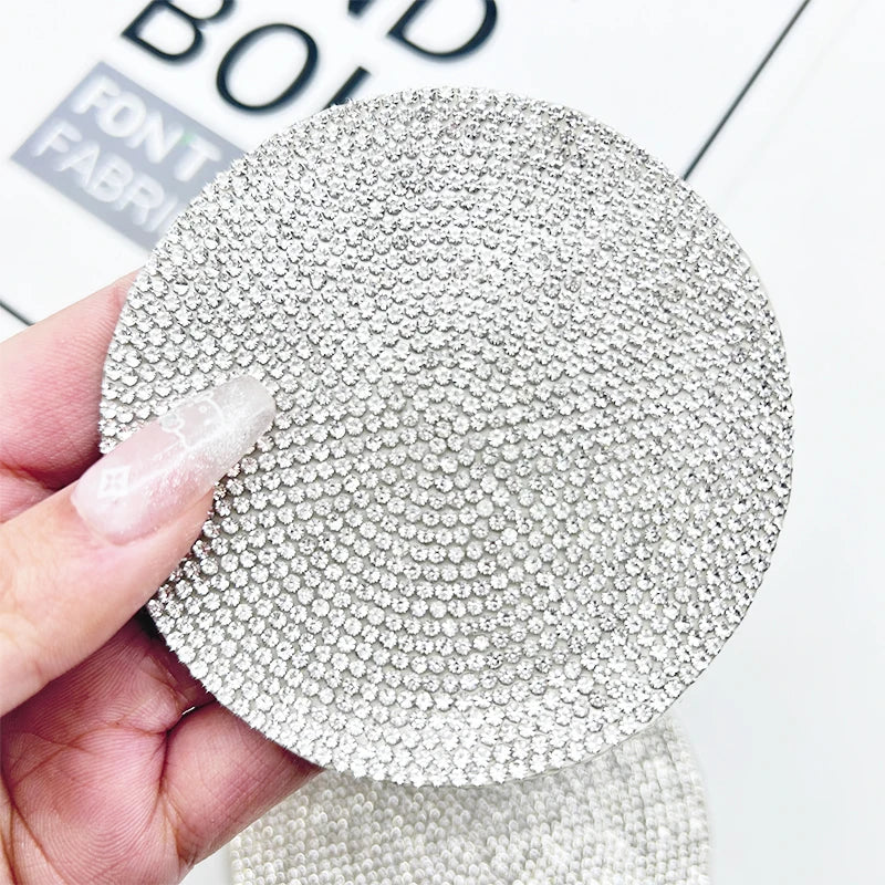Custom Round Patches Crystal Rhinestone Diamond Iron-on Patch Applique Fashion Flatback Motif for Clothing Shoes Cup