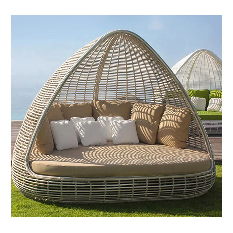 Juecheng Modern Luxury Camping Outdoor Sun Loungers Rattan Outdoor Daybed Sofa With Cushions Patio Garden Rattan Cocoon Bed