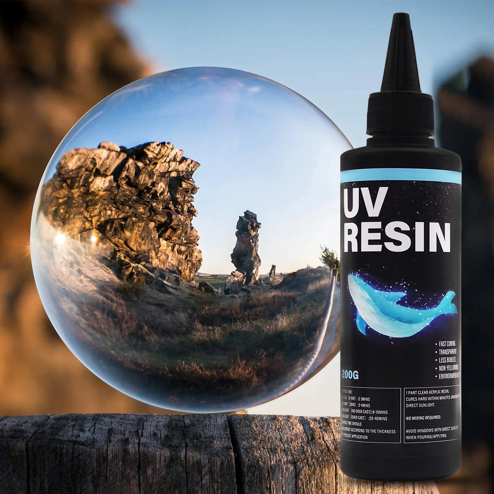 UV Resin Crystal Clear Hard Type 200g Epoxy Resin Non-Toxic for Jewelry Making Craft Decoration Hard Transparent Glue Solar