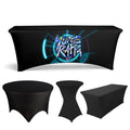 Custom Logo 6FT 8FT Waterproof Elastic Spandex Tablecloth Printed Stretch Fabric for Hotel Dining Room Wedding Decor Advertising