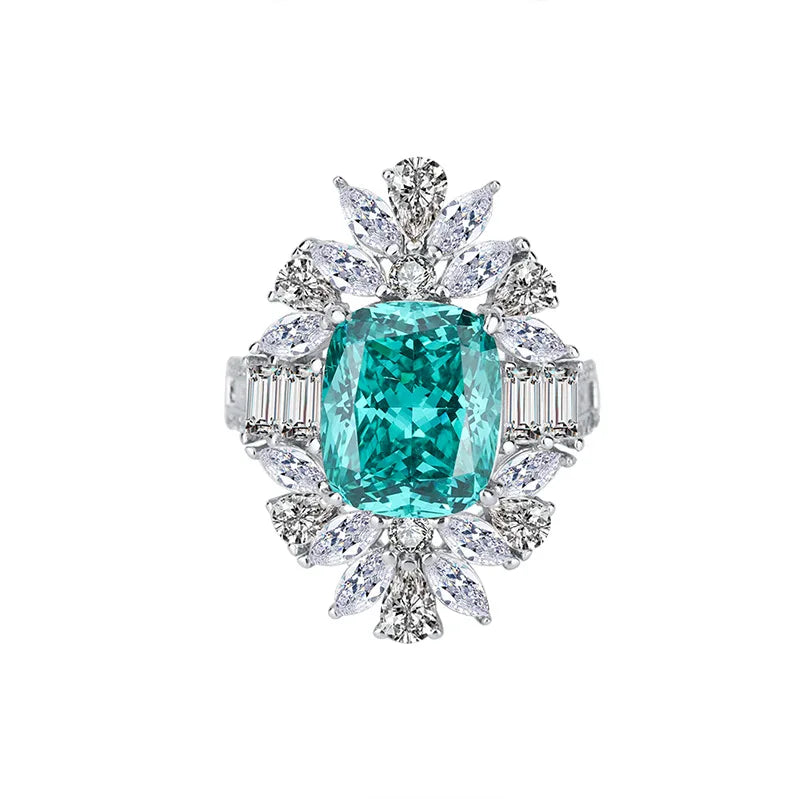 8Ct 12*10mm 925 Sterling Silver Cushion Shaped Radiant Cut Tourmaline Green Cubic Zirconia Engagement Ring