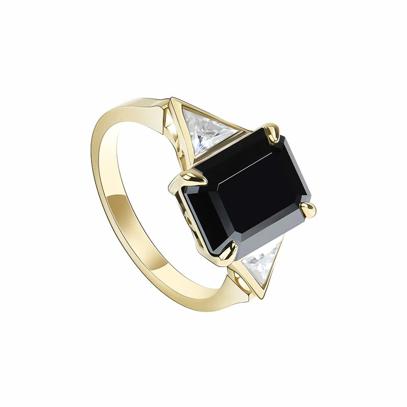 18K   Moissanite Ring  Black  Gemstone Lady's  Ring AU750 Gold Ring